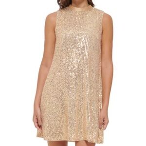 KENSIE Sequin Mockneck Gold Shift Party Christmas Holiday Dress Size 16 NWT
